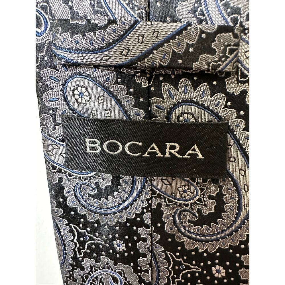 Italian Silk Neckties by Bocara - Bundle of 2 - Black & Silver Gray - Paisley - Picture 5 of 7